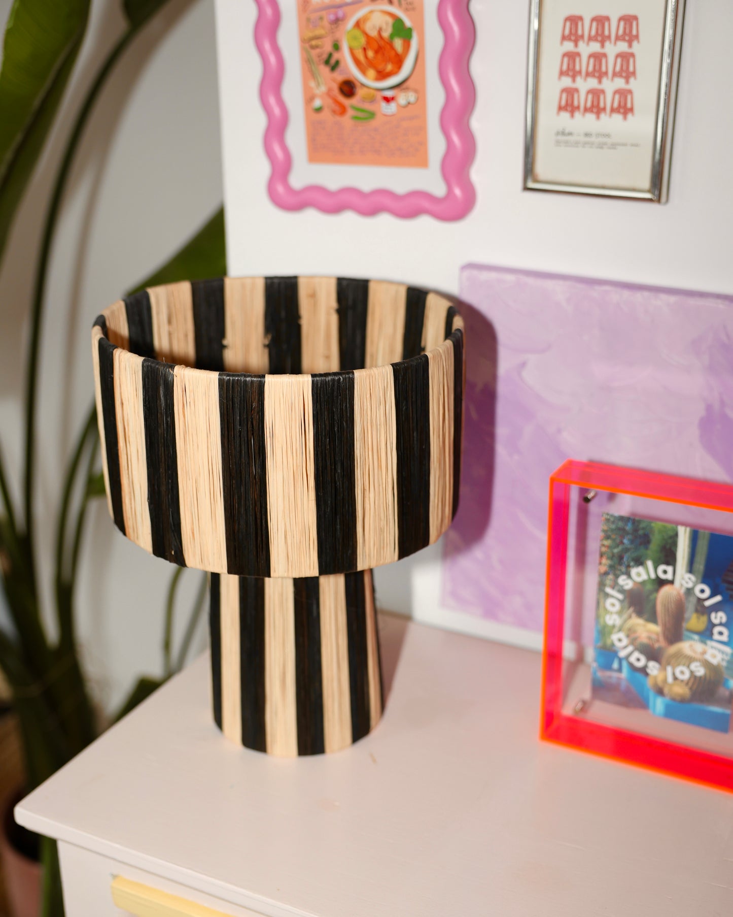 Lamp Raffia - zwart beige dikke streep