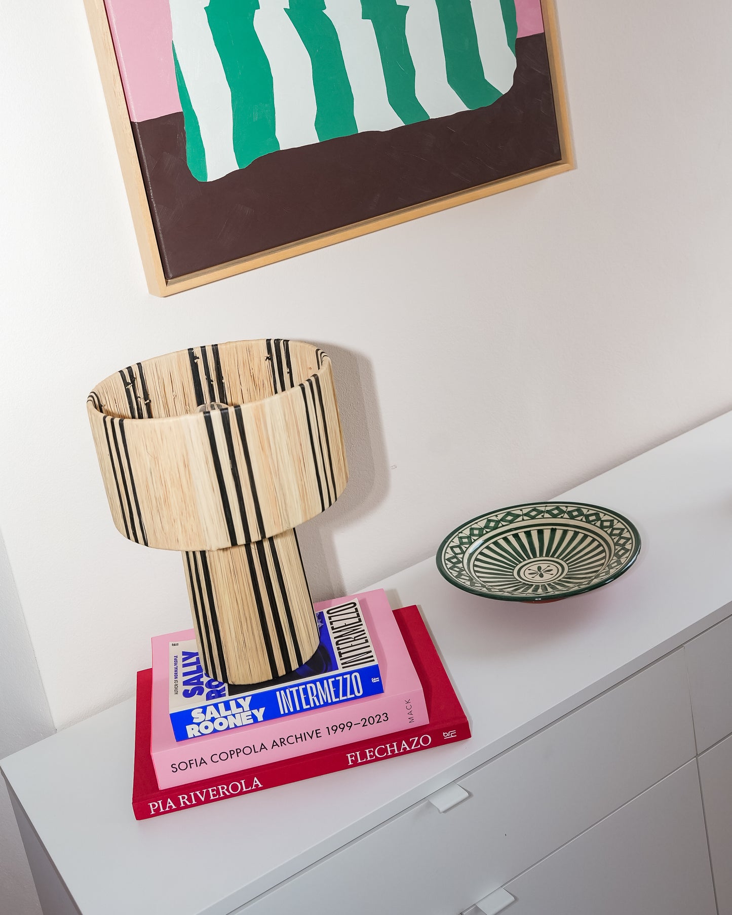 Lamp Raffia - zwart beige dunne streep