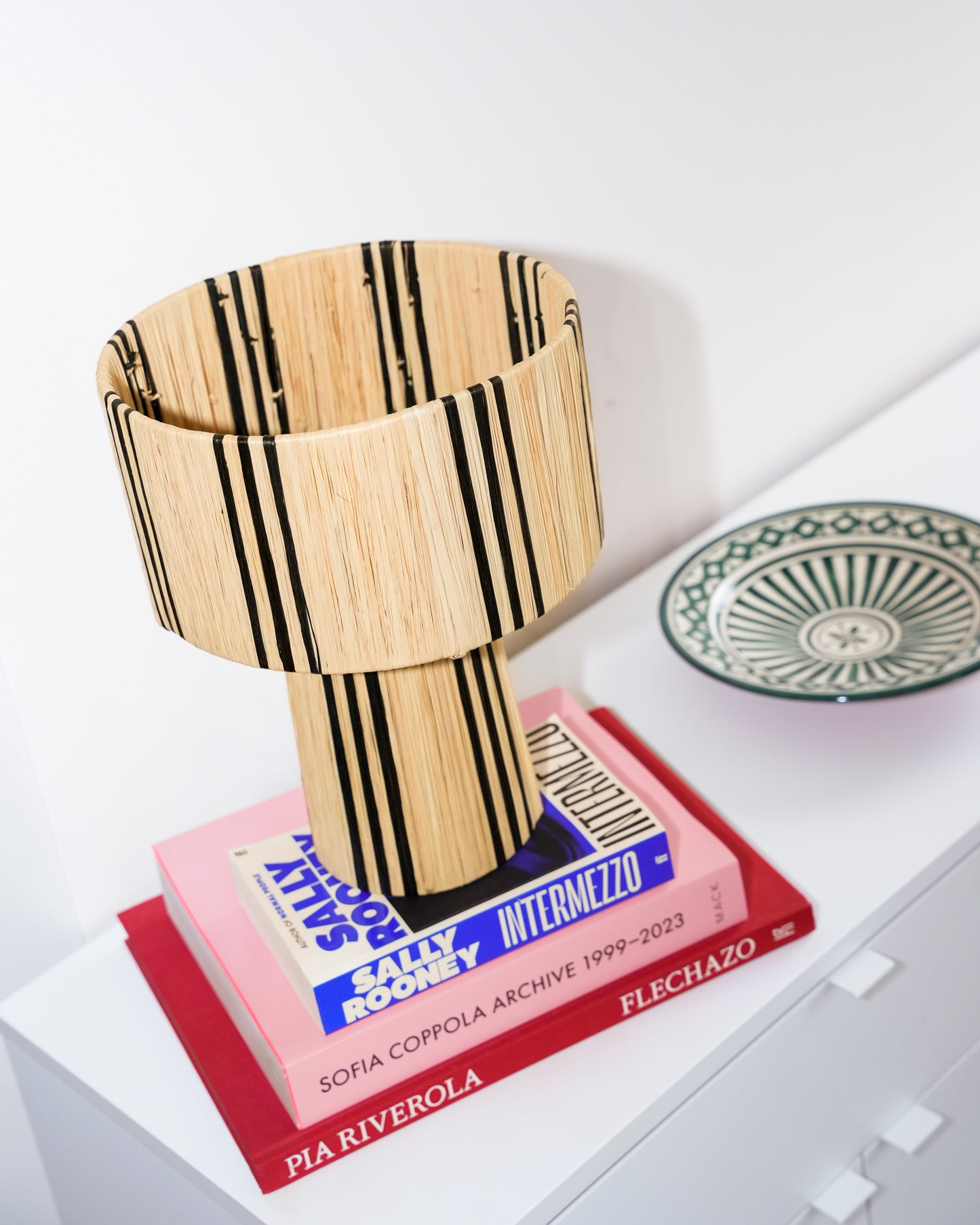 Lamp Raffia - zwart beige dunne streep