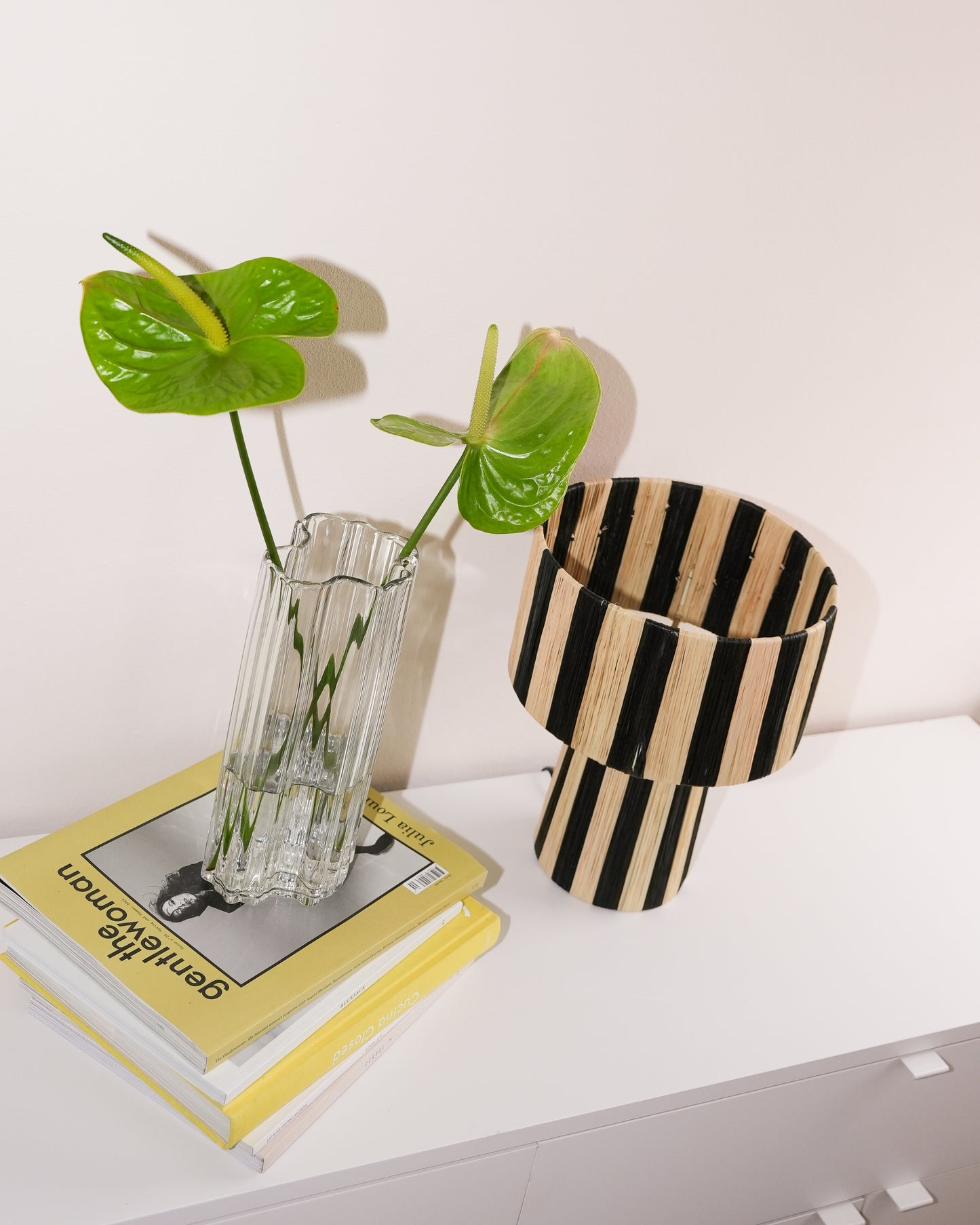 Lamp Raffia - zwart beige dikke streep