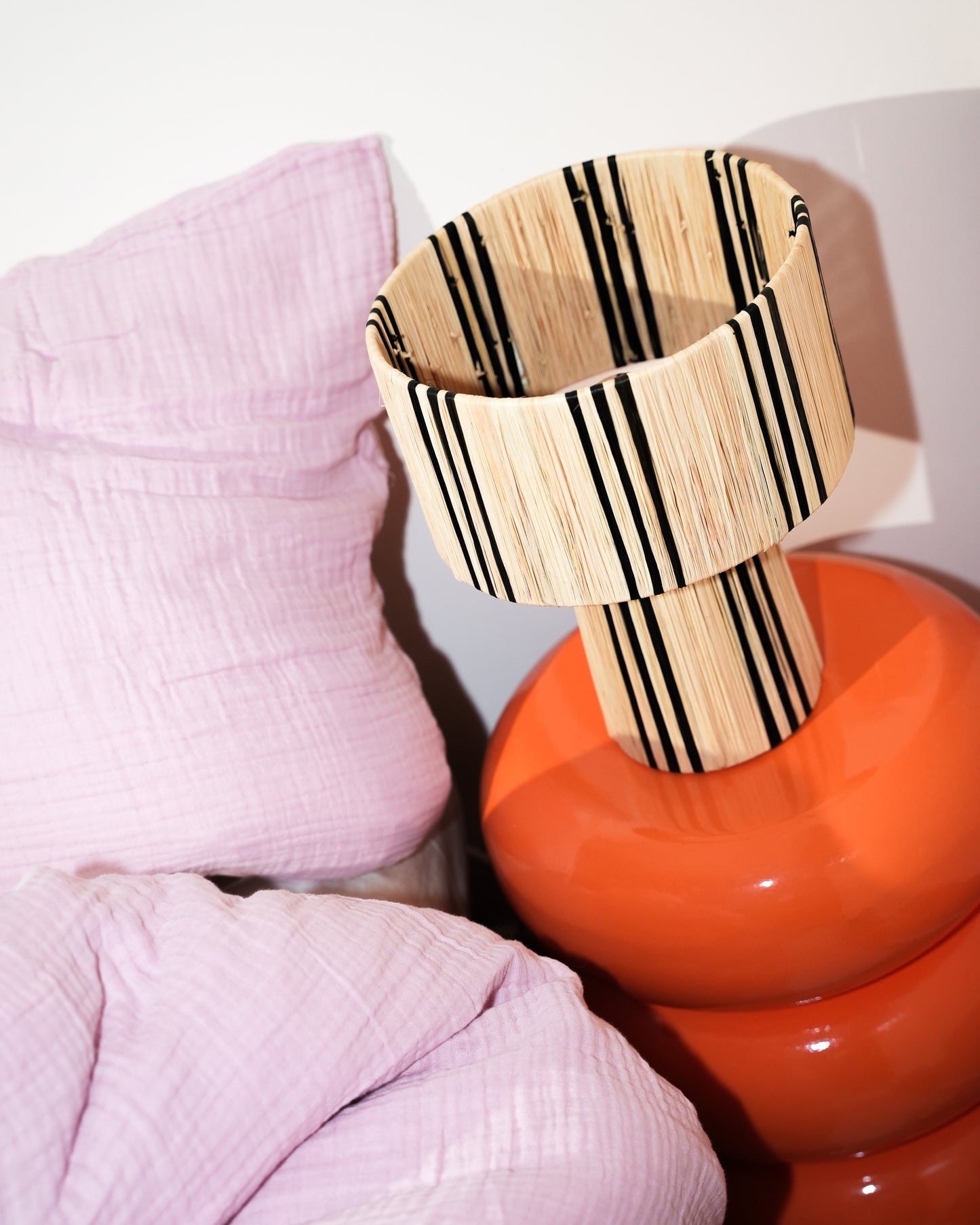 Lamp Raffia - zwart beige dunne streep