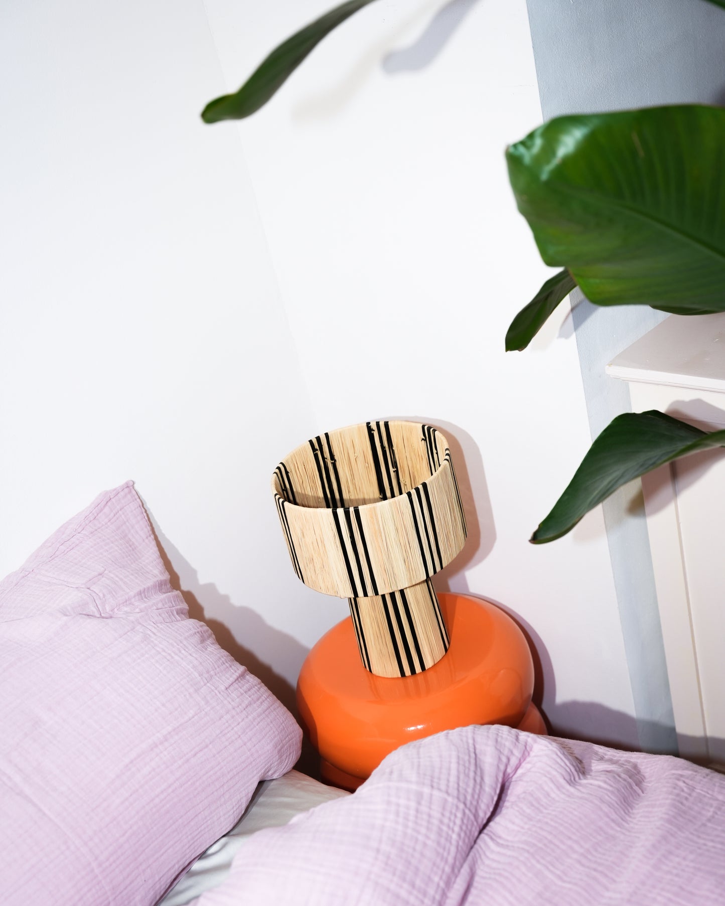Lamp Raffia - zwart beige dunne streep