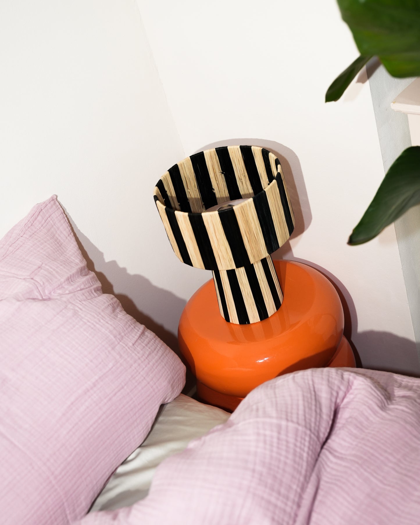 Lamp Raffia - zwart beige dikke streep