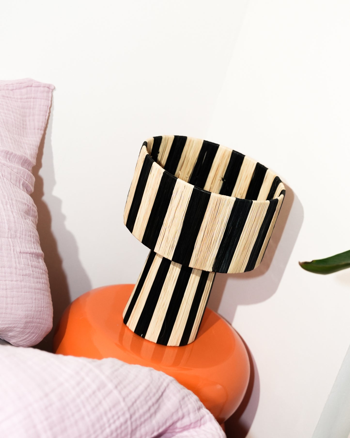 Lamp Raffia - zwart beige dikke streep
